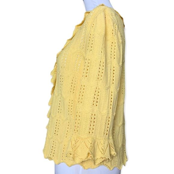 ST. JOHN women’s yellow ruffle trim knit cardigan sz 8 - Picture 3 of 5